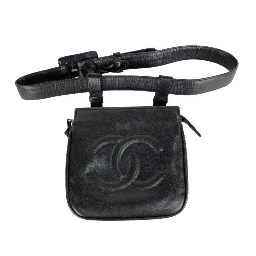 Chanel Coco Mark Waist Bag Lambskin Black Gold